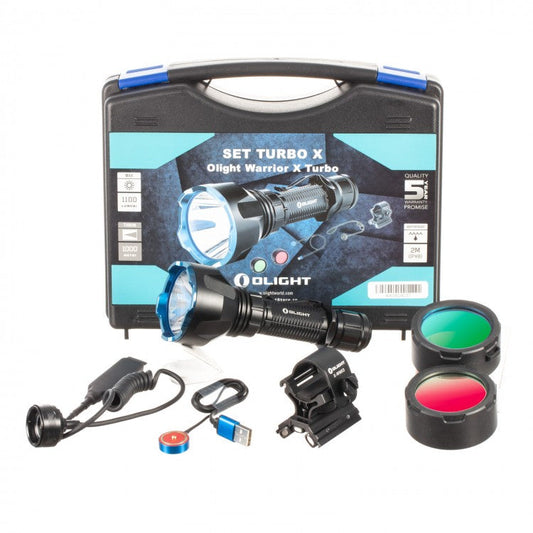 Set complet Lanterna Olight Warrior X TURBO, 1100 lumeni / 1000m distanta, incarcator magnetic